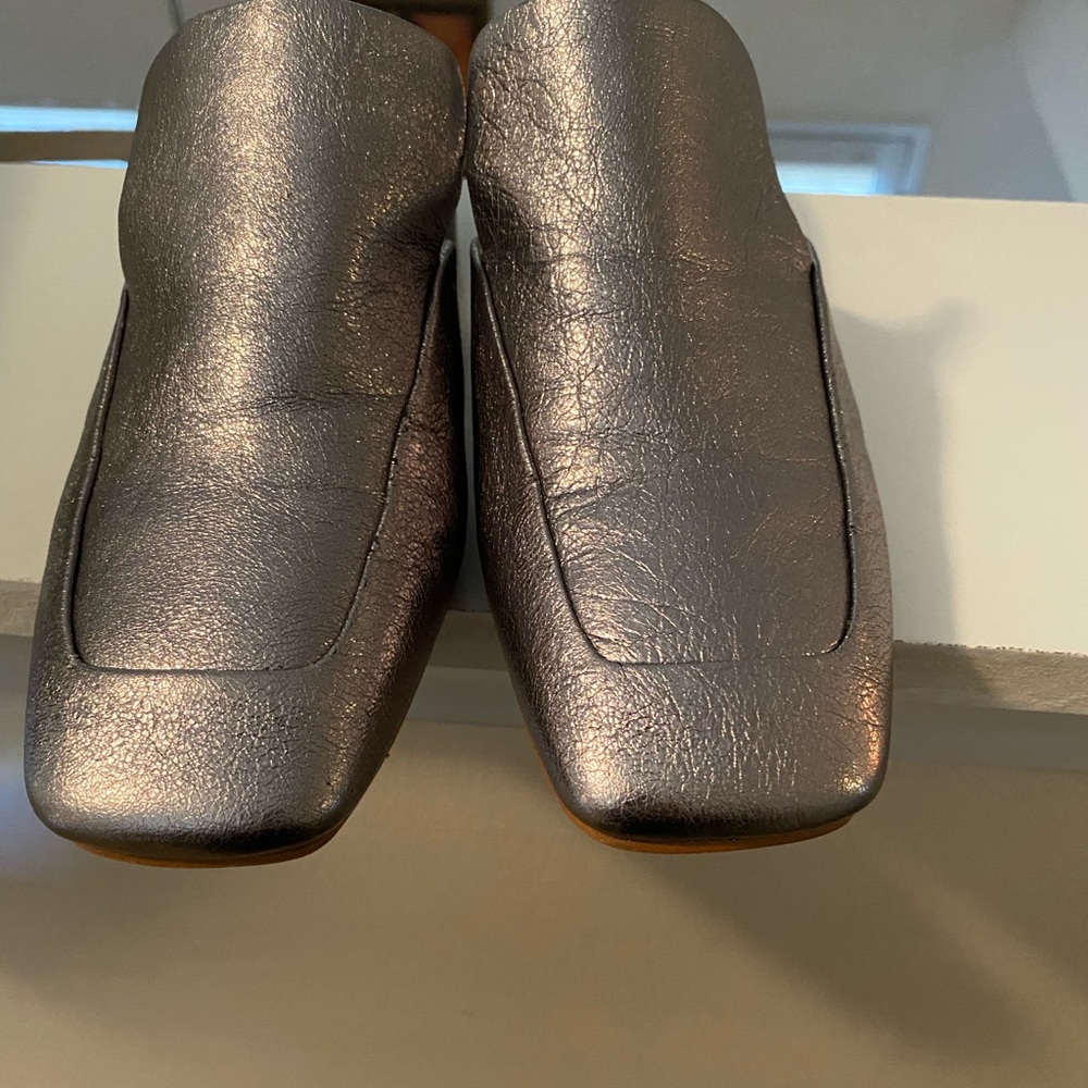 Marc Fisher LTD Pewter Leather mules